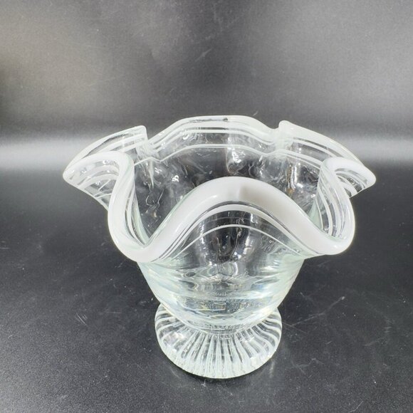 Vintage Glass Dish Bowl Clear White Ruffles Scroll Footed Base Candy Dish VTG - Picture 12 of 12